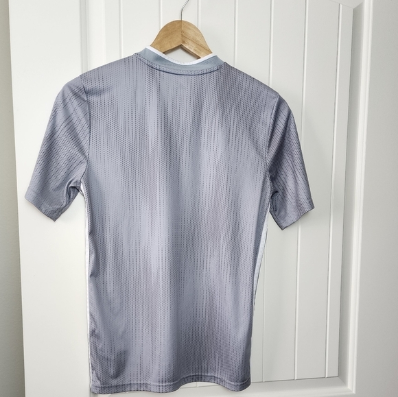 Adidas Youth V Neck Heather Gray Trio Stripe Short Sleeve Jersey Size L - Picture 2 of 3